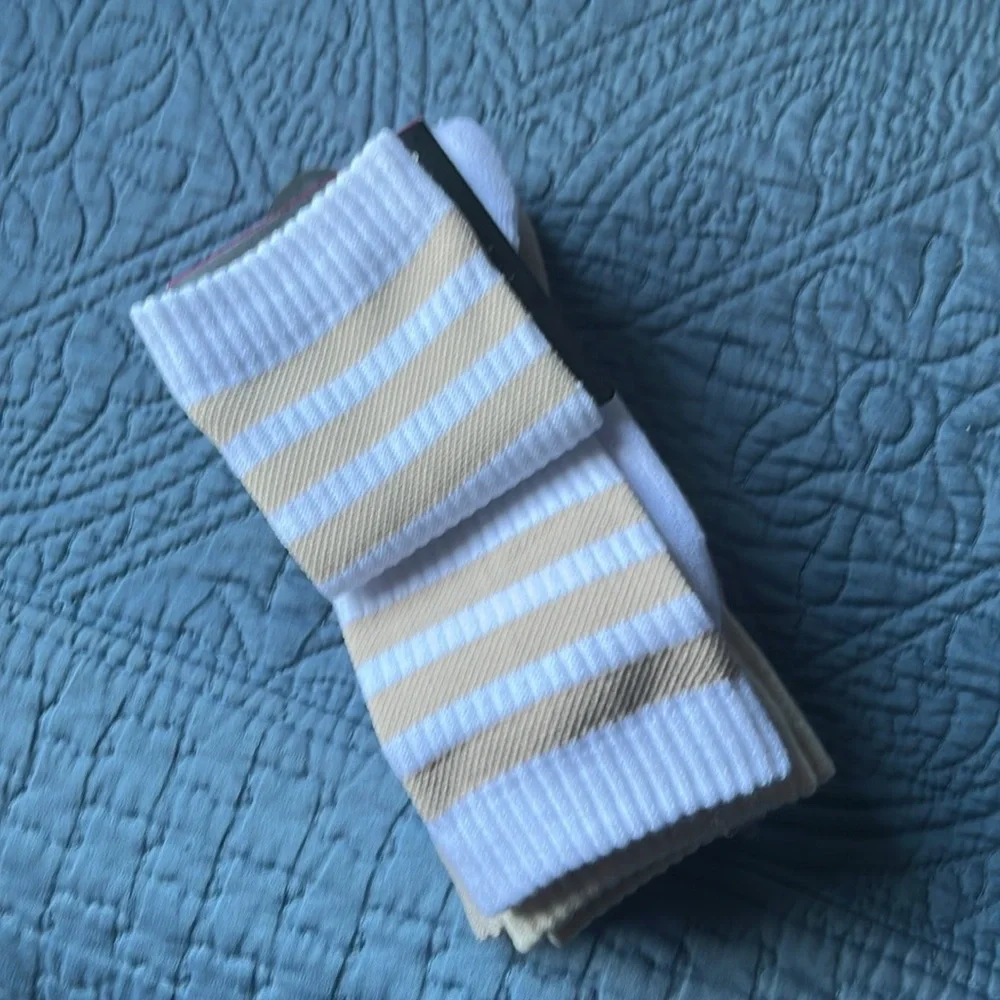Adidas Crew Socks Cushioned 3 Pair Womens Beige Stripe‎ Size 5-10 Aeroready